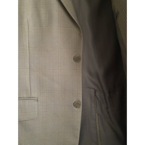 TASSO ELBA Suit Blazer Men Sz 44 Tan/Brown Checkered Plaid Sport Coat Macys - Picture 3 of 8